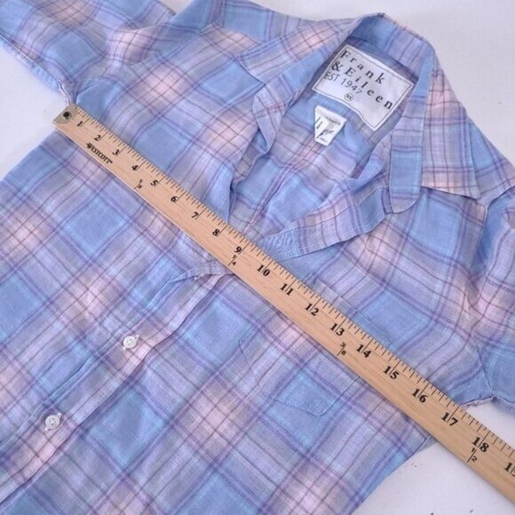 Frank & Eileen Barry Linen Plaid Button Up Shirt Size XS Blue Pink - Picture 4 of 7